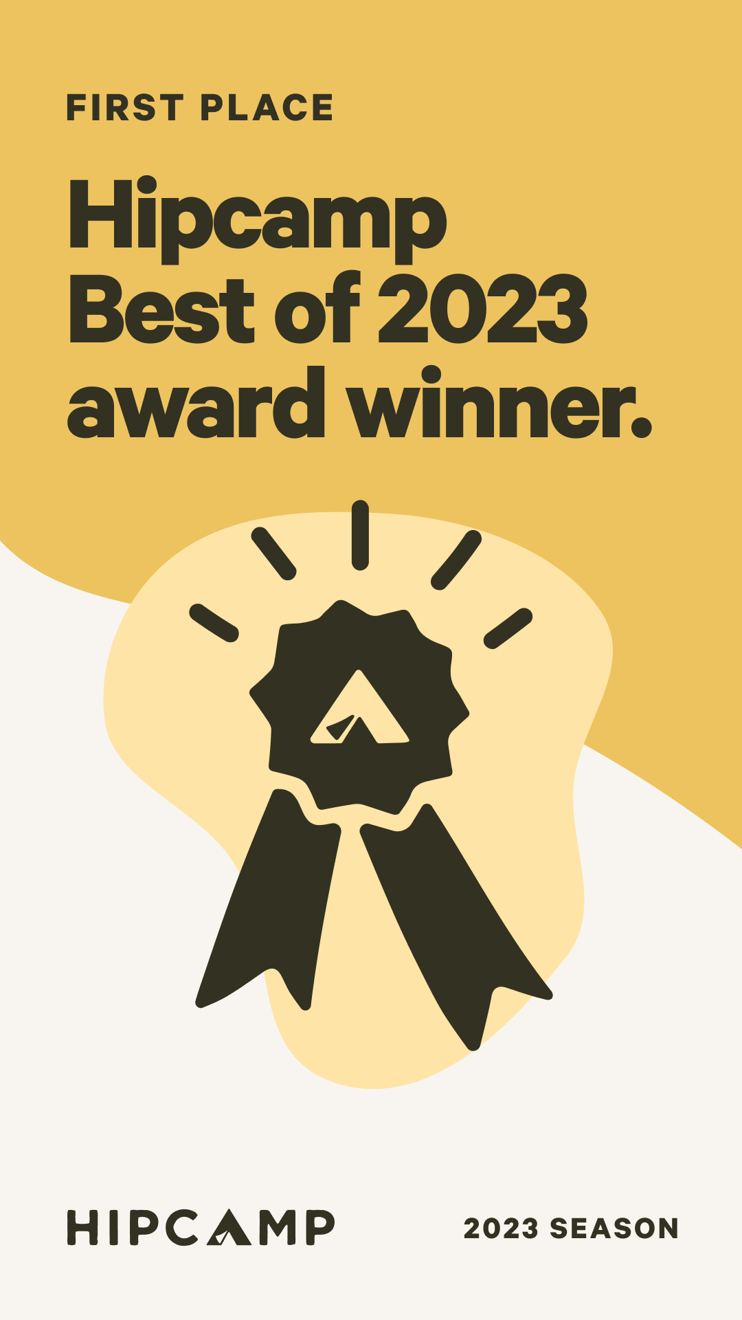 A graphic featuring a large black rosette with a mountain symbol in the centre, accompanied by the text 