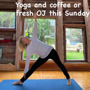 Woman doing yoga indoors, Sunday relaxation event.